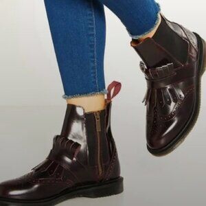 Dr Martens Tina cherry red Leather Brogue wingtip chelsea Boots US 6
